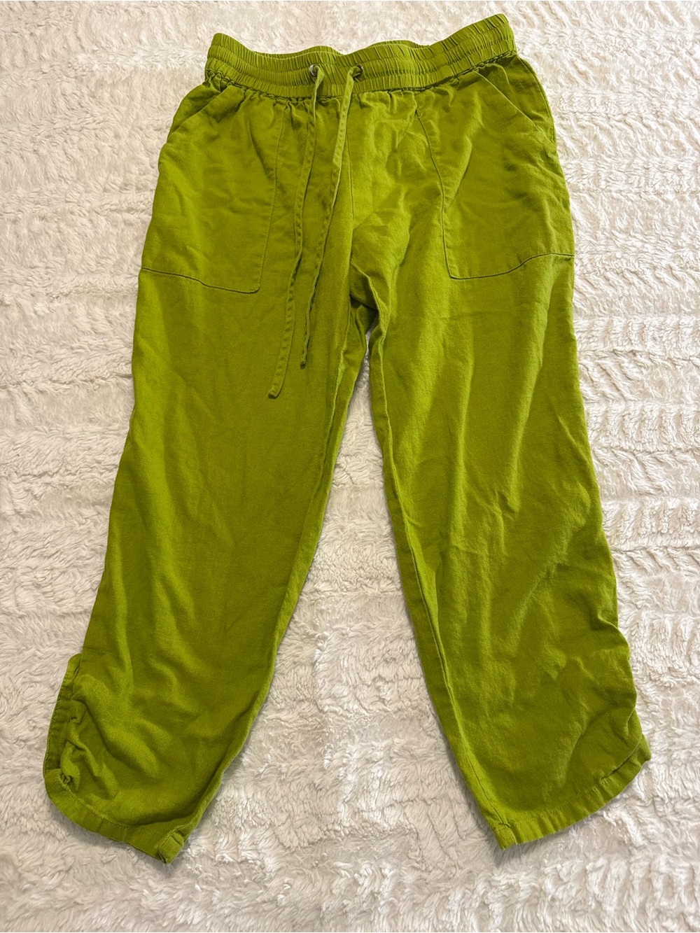 Jules & Leopold Lime Green Linen Blend Drawstring Crop Pants Medium
